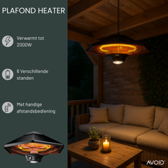 AVOID | SHL-2000BR Infrarood Verwarmingslamp – 2000W | Voor Binnen & Buiten | Met Afstandsbediening & LED Verlichting