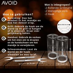 AVOID® - Grillmand BBQ - Set Van 2 - Verkrijgbaar in 2 Maten - Avoid
